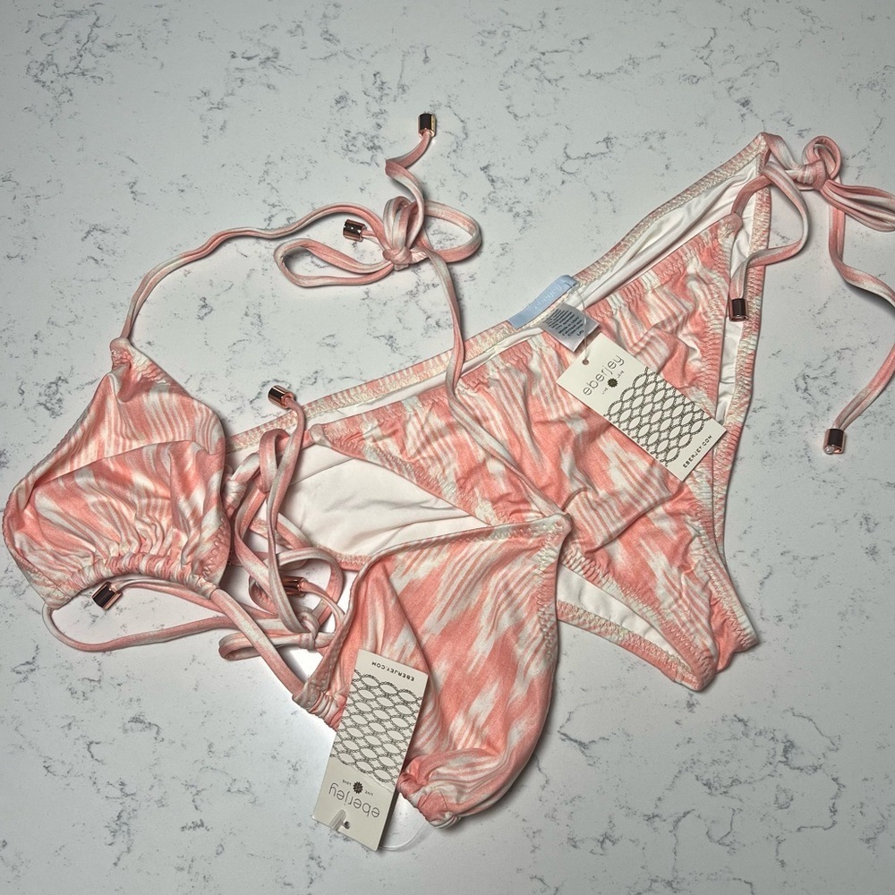 Eberjey NWT Pink Carmelita Mamey Gisele Top Kate Bottoms Striped Bikini Sz Large